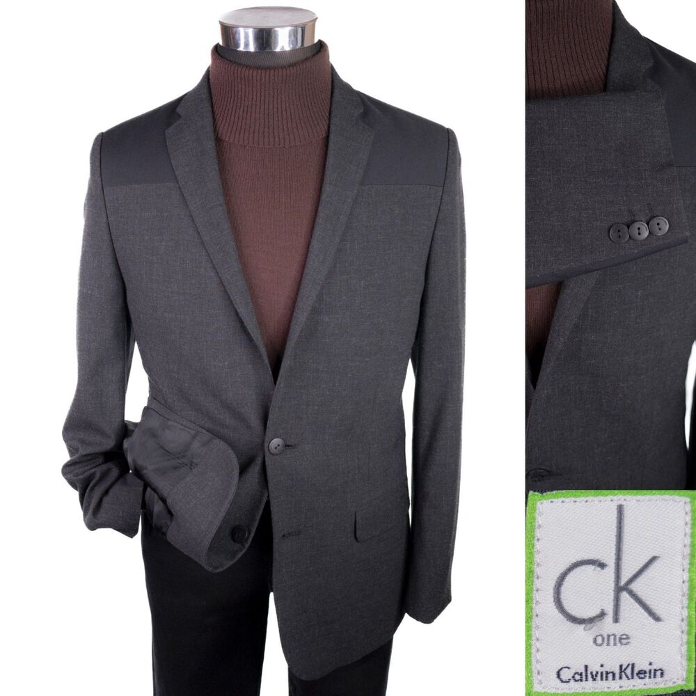Calvin Klein ONE Blazer Sport Coat X-Slim Sz M (38R) Gray Two Button Jacket